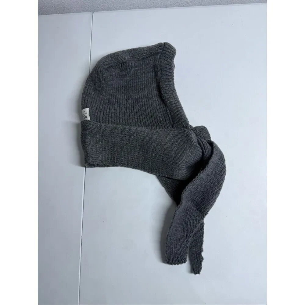 Knitted Winter Balaclava Thickened One-Piece Scarf Cap Hooded Y2K One Size Gray